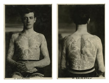 Postcards of Tattoo Artist William Grimshaw (Detroit, ca. 1913) 5 1/2 x 3 1/2 in. (14 x 8.9 cm.)