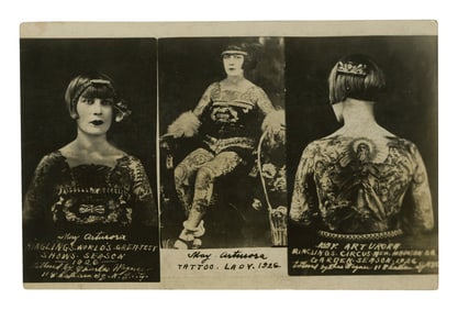 Photograph of Lady Tattooed by Charlie Wagner (New York, ca. 1926) 3 1/2 x 5 1/2 in. (8.9 x 14 cm.)