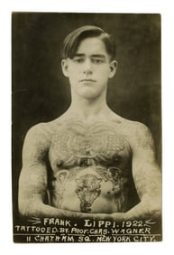 Postcard of Man Tattooed by Charlie Wagner (New York, ca. 1922) 5 1/4 x 3 1/2 in. (13.3 x 8.9 cm.)