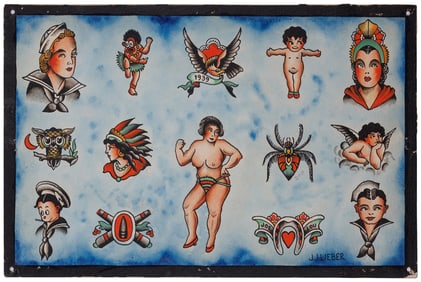 Traditional American Tattoo Designs by 'Brooklyn Joe" Lieber (Oakland, ca. 1939) 12 x 18 in. (30.5 x