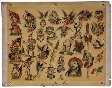 Christ Head and Other Traditional Designs by Bowery Tattoo Artist (New York, ca. 1910) Overall: 17 x