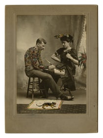 Painted Cabinet Card Photograph of Tattoo Artists Gus and Maud Wagner (Terre Haute, Indiana, 1903) 7