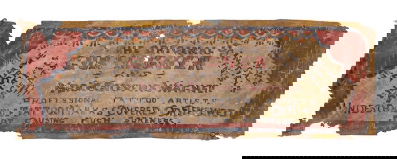 Gus and Maud Wagner Tattoo Artists Sideshow Banner (America, ca. 1905) 12 x 36 1/2 in. (30.5 x 92.7: Gus and Maud Wagner Tattoo Artists Sideshow Banner(America, ca. 1905)An exceedingly rare and important banner promoting "The Original" Gus Wagner (1872-1941) and his wife Mrs. Maud Stevens Wagner (187