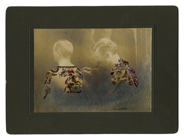 Painted Cabinet Photograph of Gus Wagner Tattooing St. George and the Dragon (Chicago, 1903) 6 x 8