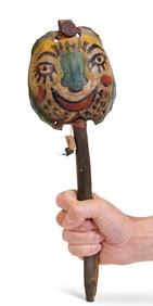 Moon Face Turtle Shell Rattle by Tattoo Artist Gus Wagner (Kansas, ca. 1925) 4 1/2 x 14 in. (x 11.4