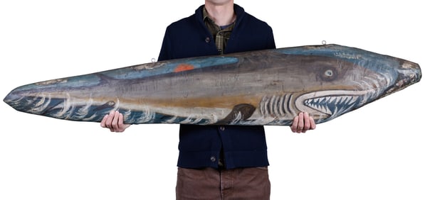 Large Folk Art Shark by Tattoo Artist Gus Wagner (Kansas, ca. 1920) 60 x 14 x 4 in. (152.4 x 35.6 x