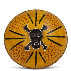 Skull & Crossbones Drum by Tattoo Artist Gus Wagner (Kansas, ca. 1925) Diameter: 14 1/4 in. (36.2