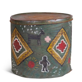 Drum by Tattoo Artist Gus Wagner (Kansas, ca. 1925) 13 1/2 x 15 in. (34.3 x 38.1 cm.)