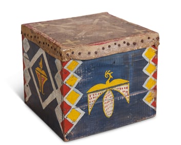 Native American Box Drum by Tattoo Artist Gus Wagner (Kansas, ca. 1925) 8 1/4 x 9 x 9 1/4 in. (21 x