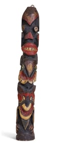 Totem Pole by Tattoo Artist Gus Wagner (Kansas, ca. 1925) 19 1/4 x 2 3/4 x 2 3/4 in. (48.9 x 7 x 7