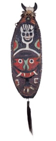 Skeleton Cannibal Shield by Tattoo Artist Gus Wagner (Kansas, ca. 1925) Oval shield: 37 x 12 in. (94
