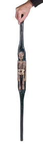 Folk Art Devil and Skeleton Walking Stick by Tattoo Artist Gus Wagner (Kansas, ca. 1925) 37 x 2 1/2
