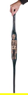 Folk Art Devil and Skeleton Walking Stick by Tattoo Artist Gus Wagner (Kansas, ca. 1925) 37 x 2 1/2: Folk Art Devil and Skeleton Walking Stick by Tattoo Artist Gus Wagner(Kansas, ca. 1925)Exceptional hand-carved and painted cane by Gus Wagner (1872-1941), probably Clements, Kansas, ca. 1925. Featurin
