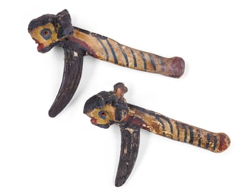 Pair of Painted Bone Creatures by Tattoo Artist Gus Wagner (Kansas, ca. 1925) 6 1/2 x 10 3/4 x 3 1/2