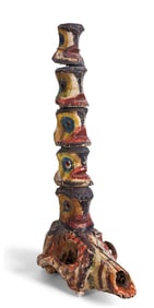 Painted Skull Totem Pole by Tattoo Artist Gus Wagner (Kansas, ca. 1925) 12 x 4 1/2 x 7 in. (30.5 x