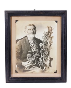 Large Photograph of Tattoo Artist Gus Wagner with Skeletons (Kansas, ca. 1935) Frame: 13 1/4 x 11