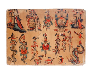 "Rock of Ages" and Other Tattoo Designs by "Sailor" George Fosdick (Portland, ca. 1923) 14 1/2 x 20