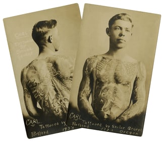 Postcards of "Sailor Carl," Tattooed by "Sailor, George Fosdick (Portland, Oregon, 1923) Each: 5 1/2