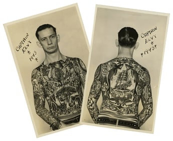 Postcards of "Captain Elvy," Tattooed by, Sailor" George Fosdick (Portland, Oregon, 1943) 5 1/2 x 3