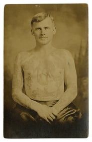 Postcard of Shorty Pipe, Tattooed by "Sailor" George Fosdick and Bert Grimm (Portland, Oregon, ca.