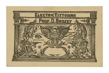 Otto Brozey Tattoo Artist Oversize Business Card (America, ca. 1920) 2 1/2 x 4 in. (6.4 x 10.2 cm.)