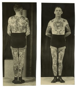 Large Photographs of Unknown Tattoo Artist (America, ca. 1940) Each: 10 1/2 x 4 1/4 in. (26.7 x 10.8