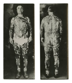 Photographs of Tattooed Strong Man Rasmus Nielsen, (America, ca. 1940) 6 x 2 1/4 in. (15.2 x 5.7