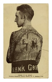 Postcard of Tattoo Artist Frank Graf (Coney Island, 1918) 5 1/2 x 3 1/2 in. (14 x 8.9 cm.)