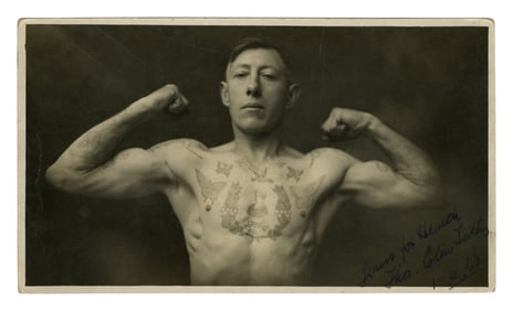 Oversize Postcard of Tattooed Athlete (England, 1923) 7 x 4 in. (17.8 x 10.2 cm.)
