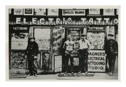Postcard of Charlie Wagner's Tattoo Shop (America, ca. 1950) 3 1/2 x 5 1/2 in. (8.9 x 14 cm.)
