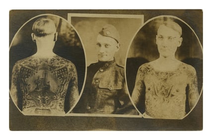 Postcard of Tattoo Artist Fred "Smokey" Clark (Indianapolis, ca. 1920) 3 1/2 x 5 1/2 in. (8.9 x 14