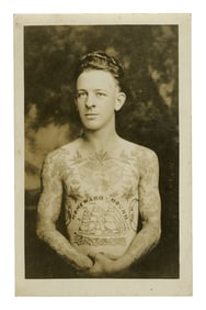 Postcard of Bill Lawrence, Tattooed by ?Sailor Youlee? (Baltimore, ca. 1918) 5 1/2 x 3 1/2 in. (14 x