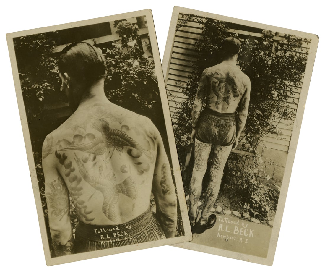 Postcards of Tattoo Artist Ward Hallings (Newport, Rhode Island, ca. 1920) 5 1/2 x 3 1/2 in. (14 x (1 of 5)