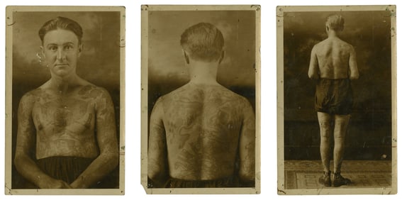 Three Postcards of Tattoo Artist Roy Smith (America, ca. 1925) 5 1/2 x 3 1/2 in. (14 x 8.9 cm.)
