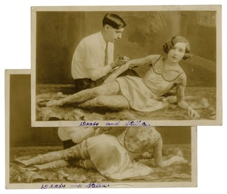 Postcards of Tattoo Artists Deafy and Stella Grassman (Philadelphia, ca. 1930) 3 1/2 x 5 1/2 in.