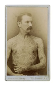 CDV of Tattooed Man Fred Hadley (New York, ca. 1885) 4 1/2 x 2 1/2 in. (11.4 x 6.4 cm.)