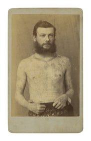 CDV Of Tattooed Man Harry DeCoursey (New York, ca. 1885) 4 1/2 x 2 1/2 in. (11.4 x 6.4 cm.)