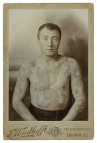 British Cabinet Card of Tattooed Man (London, ca. 1900) 6 1/2 x 4 1/2 in. (16.5 x 11.4 cm.)