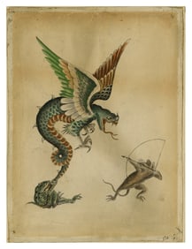 Mouse, Frog and Winged Serpent Tattoo Design by George Burchett (London, ca. 1916) 9 3/4 x 7 1/4 in.