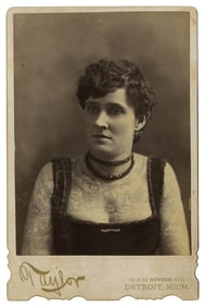 Cabinet Card of Tattooed Lady Mlle. Aimee (Detroit, ca. 1885) 6 1/2 x 4 1/2 in. (16.5 x 11.4 cm.)