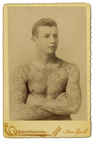 Cabinet Card of Tattooed Man George Karlavagn (New York, ca. 1890) 6 1/2 x 4 1/2 in. (16.5 x 11.4