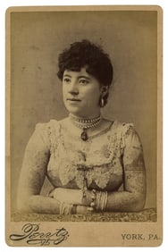 Cabinet Card of Tattooed Lady Irene Woodward (York, Pennsylvania, ca. 1885) 6 1/2 x 4 1/2 in. (16.5