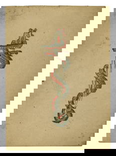 Dagger and Snake Tattoo Design by George Burchett (London, ca. 1905) 7 x 5 in. (17.8 x 12.7 cm.): Dagger and Snake Tattoo Design by George Burchett (London, ca. 1905) Hand-painted tattoo flash by famed British tattoo artist George Burchett (1872-1953), London, ca. 1905. Ink and watercolor on