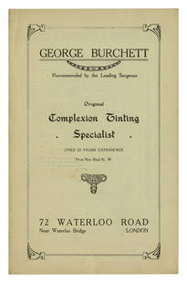 George Burchett, Tattoo Complexion Tinting Specialist (London, ca. 1915) 8 1/2 x 5 1/4 in. (21.6 x: George Burchett, Tattoo Complexion Tinting Specialist (London, ca. 1915) Promotional booklet describing beautifcation treatments offered by tattoo artist George Burchett (1872-1953), London, England,