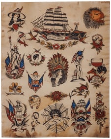 "Homeward Bound" and Other Traditional Tattoo Designs by Fred Baldwin (Canada, ca. 1930) 24 x 19 1/4
