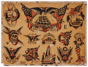 WWII US Army, Navy and Air Corps Tattoo Designs by Walter Torun (San Diego, ca. 1941) 12 x 16 in.