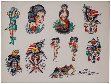 Traditional Tattoo Designs by Bert Grimm (California or Oregon, ca. 1970) 15 x 20 in. (38.1 x 50.8