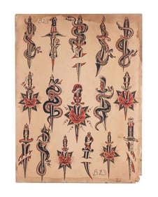 Dagger Tattoo Designs by Unknown Artist (Boston, ca. 1930) 20 x 15 in. (50.8 x 38.1 cm.)