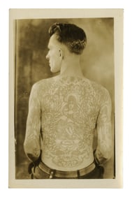 Postcard of Madonna Back Piece Tattooed by Dad Liberty (Boston, ca. 1930) 5 1/2 x 3 1/2 in. (14 x