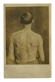 Postcard of Tattooed Man with Garden of Eden Back Piece (America, ca. 1920) 5 1/2 x 3 1/2 in. (14 x